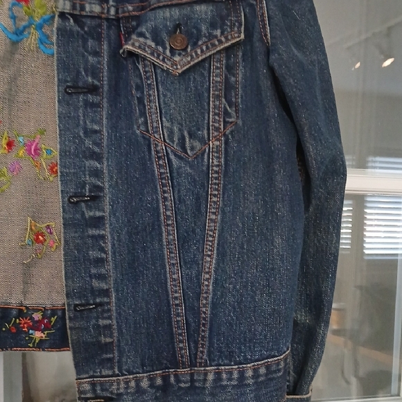 Levi's Dark Blue Denim Jacket Colorful Hand Embroidery Big E Late 1960s - Picture 4 of 9